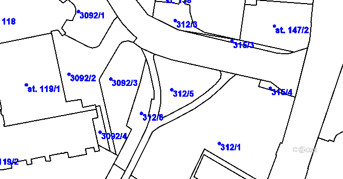 Parcela st. 312/5 v KÚ Šumperk, Katastrální mapa