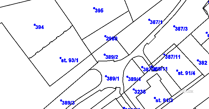 Parcela st. 389/2 v KÚ Šumperk, Katastrální mapa