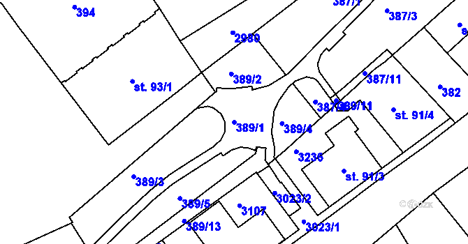 Parcela st. 389/1 v KÚ Šumperk, Katastrální mapa