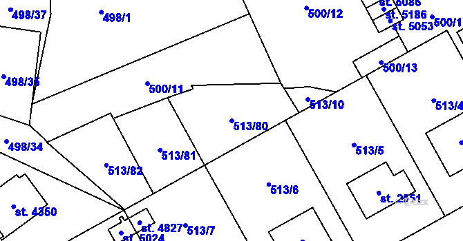 Parcela st. 513/80 v KÚ Šumperk, Katastrální mapa