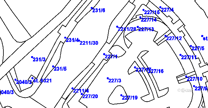 Parcela st. 227/1 v KÚ Šumperk, Katastrální mapa