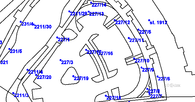 Parcela st. 227/16 v KÚ Šumperk, Katastrální mapa