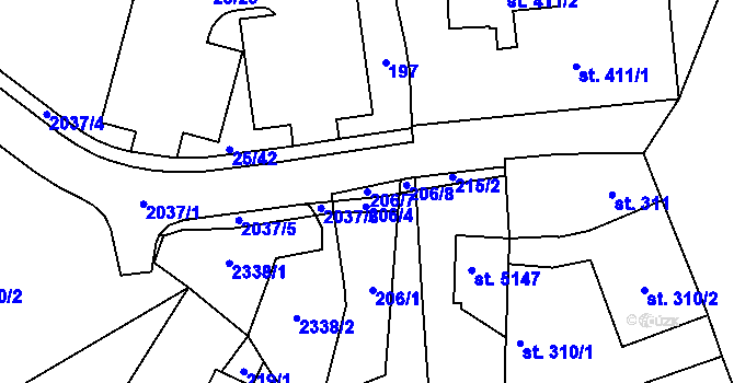 Parcela st. 206/7 v KÚ Šumperk, Katastrální mapa