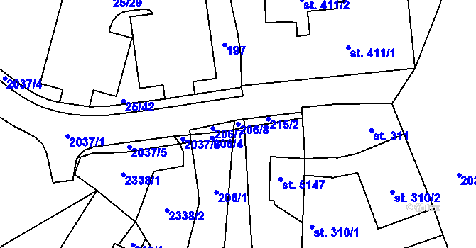 Parcela st. 206/8 v KÚ Šumperk, Katastrální mapa