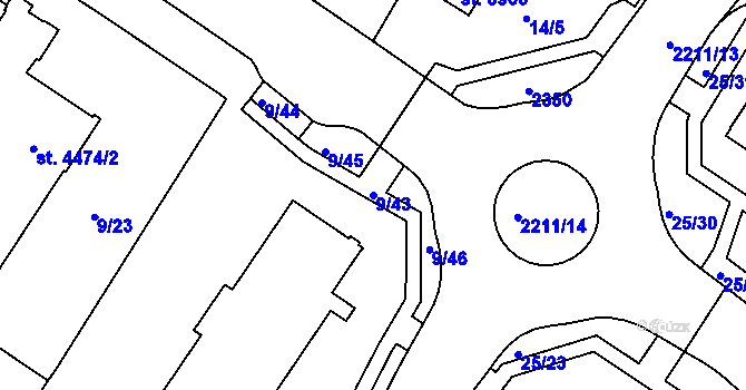 Parcela st. 9/43 v KÚ Šumperk, Katastrální mapa