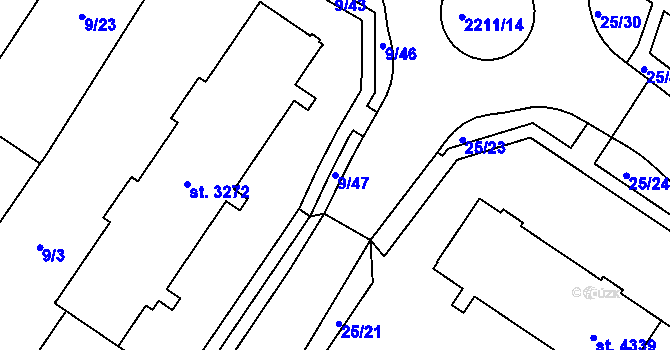 Parcela st. 9/47 v KÚ Šumperk, Katastrální mapa