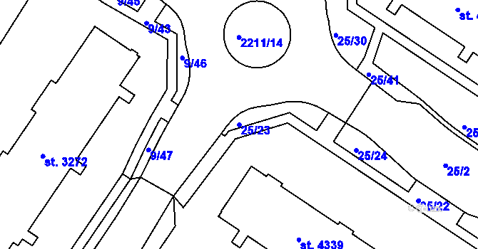 Parcela st. 25/23 v KÚ Šumperk, Katastrální mapa