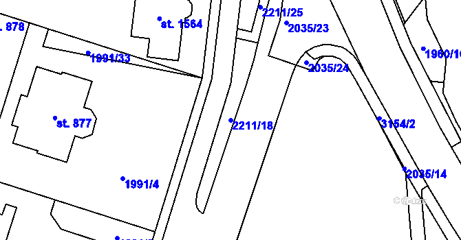 Parcela st. 2211/18 v KÚ Šumperk, Katastrální mapa