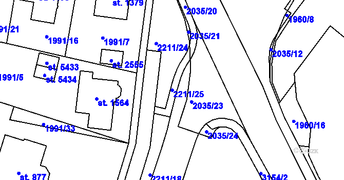 Parcela st. 2211/25 v KÚ Šumperk, Katastrální mapa