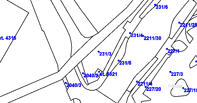 Parcela st. 231/3 v KÚ Šumperk, Katastrální mapa