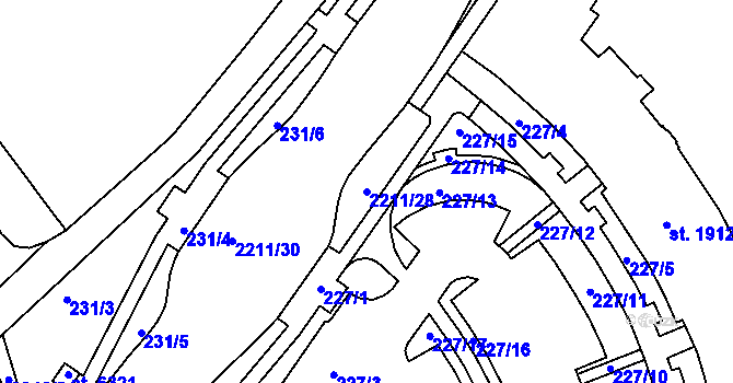 Parcela st. 2211/28 v KÚ Šumperk, Katastrální mapa