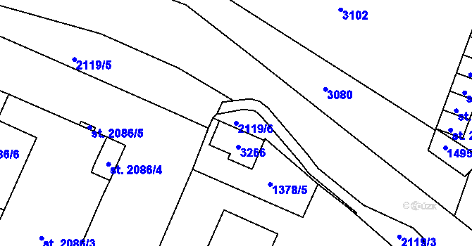Parcela st. 2119/6 v KÚ Šumperk, Katastrální mapa