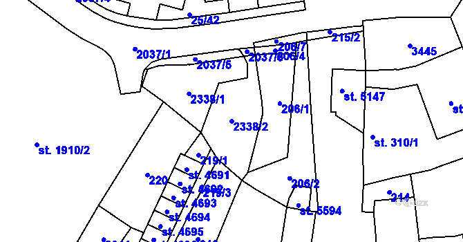 Parcela st. 2338/2 v KÚ Šumperk, Katastrální mapa
