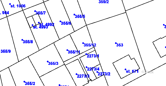 Parcela st. 355/12 v KÚ Šumperk, Katastrální mapa