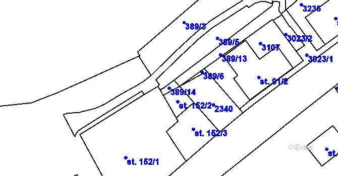 Parcela st. 389/14 v KÚ Šumperk, Katastrální mapa