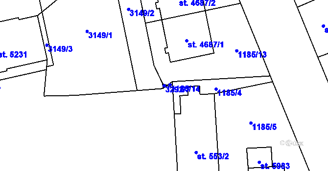 Parcela st. 3292/7 v KÚ Šumperk, Katastrální mapa