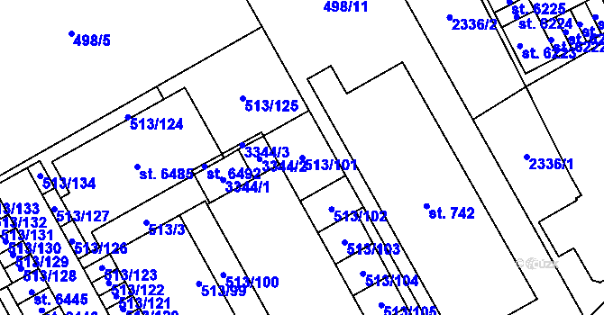 Parcela st. 513/101 v KÚ Šumperk, Katastrální mapa