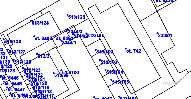 Parcela st. 513/102 v KÚ Šumperk, Katastrální mapa