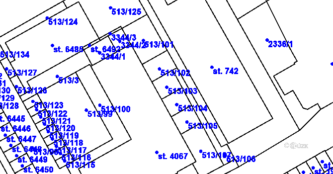 Parcela st. 513/103 v KÚ Šumperk, Katastrální mapa