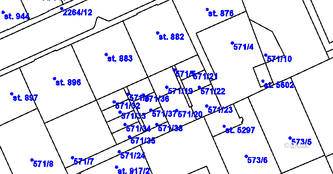 Parcela st. 571/19 v KÚ Šumperk, Katastrální mapa