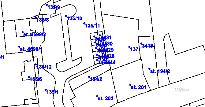 Parcela st. 3428 v KÚ Šumperk, Katastrální mapa