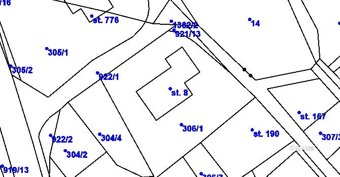 Parcela st. 8 v KÚ Dolní Temenice, Katastrální mapa