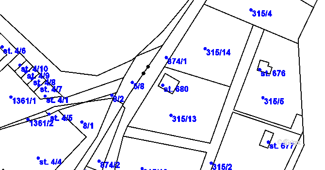 Parcela st. 680 v KÚ Dolní Temenice, Katastrální mapa