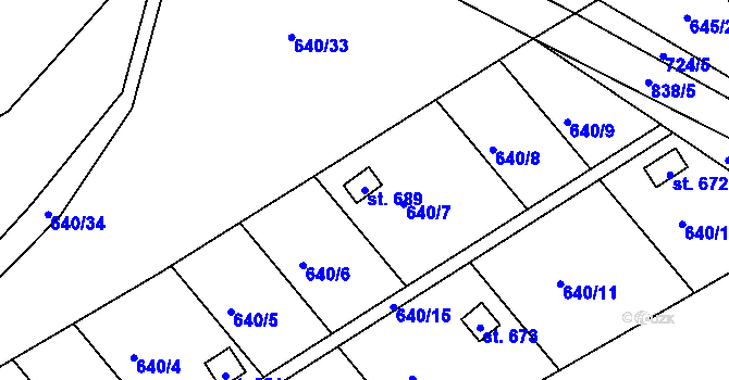 Parcela st. 689 v KÚ Dolní Temenice, Katastrální mapa