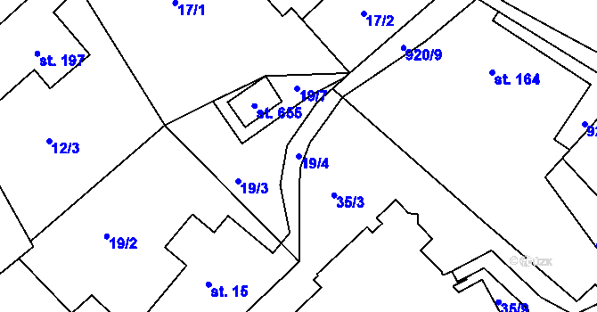 Parcela st. 19/4 v KÚ Dolní Temenice, Katastrální mapa