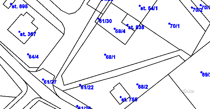 Parcela st. 68/1 v KÚ Dolní Temenice, Katastrální mapa