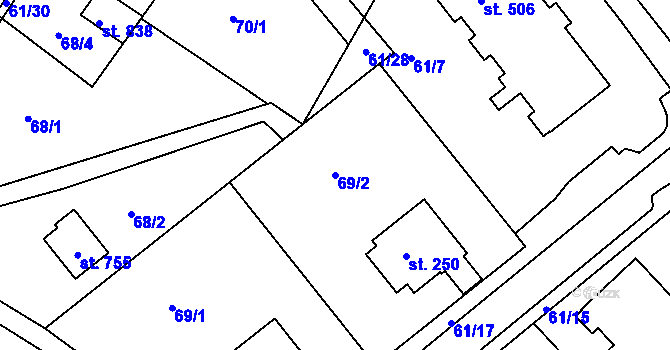 Parcela st. 69/2 v KÚ Dolní Temenice, Katastrální mapa