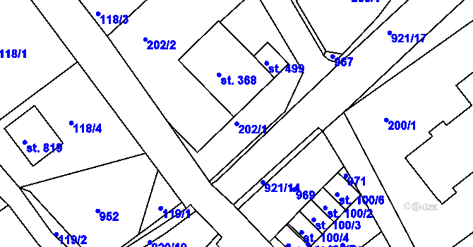 Parcela st. 202/1 v KÚ Dolní Temenice, Katastrální mapa