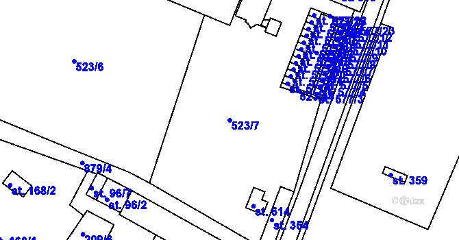 Parcela st. 523/7 v KÚ Dolní Temenice, Katastrální mapa