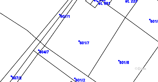 Parcela st. 601/7 v KÚ Dolní Temenice, Katastrální mapa