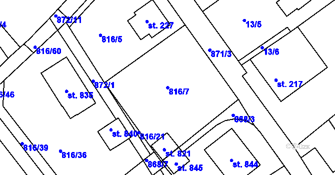 Parcela st. 816/7 v KÚ Dolní Temenice, Katastrální mapa