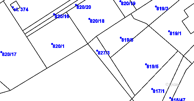 Parcela st. 827/3 v KÚ Dolní Temenice, Katastrální mapa