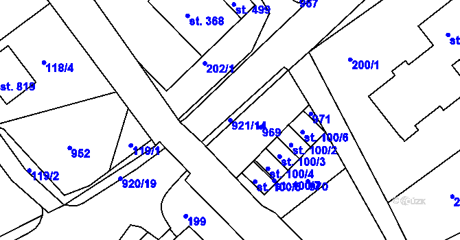 Parcela st. 921/14 v KÚ Dolní Temenice, Katastrální mapa