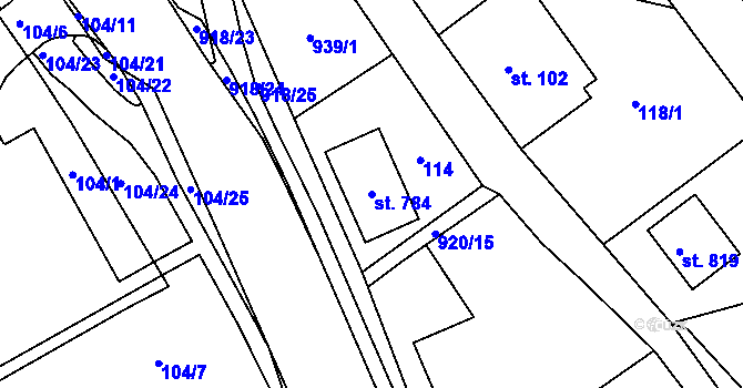 Parcela st. 784 v KÚ Dolní Temenice, Katastrální mapa