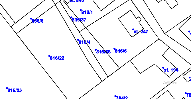 Parcela st. 816/38 v KÚ Dolní Temenice, Katastrální mapa