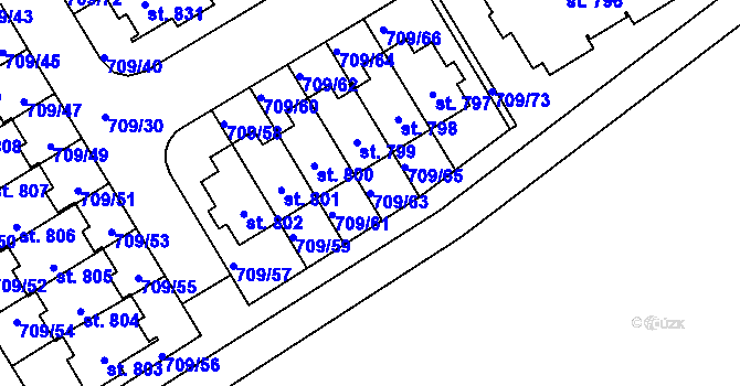 Parcela st. 709/63 v KÚ Dolní Temenice, Katastrální mapa