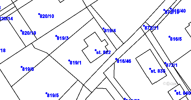 Parcela st. 822 v KÚ Dolní Temenice, Katastrální mapa