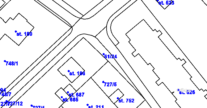 Parcela st. 61/24 v KÚ Dolní Temenice, Katastrální mapa