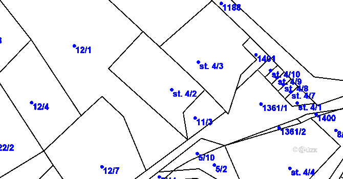 Parcela st. 4/2 v KÚ Horní Temenice, Katastrální mapa