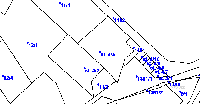 Parcela st. 4/3 v KÚ Horní Temenice, Katastrální mapa