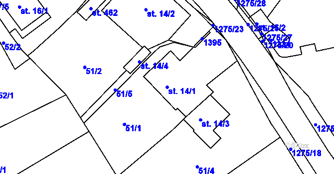 Parcela st. 14/1 v KÚ Horní Temenice, Katastrální mapa