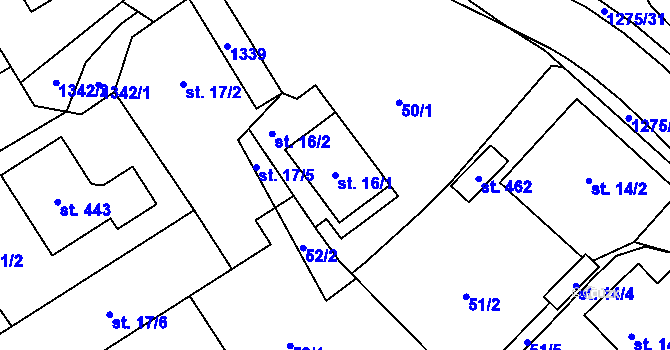 Parcela st. 16/1 v KÚ Horní Temenice, Katastrální mapa