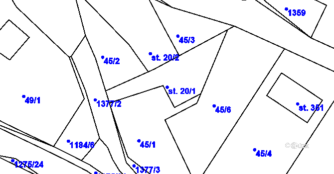 Parcela st. 20/1 v KÚ Horní Temenice, Katastrální mapa