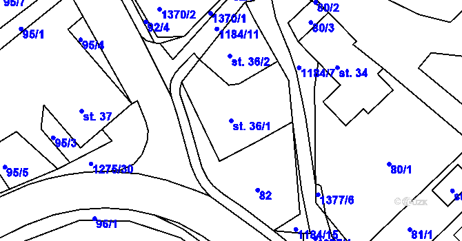 Parcela st. 36/1 v KÚ Horní Temenice, Katastrální mapa