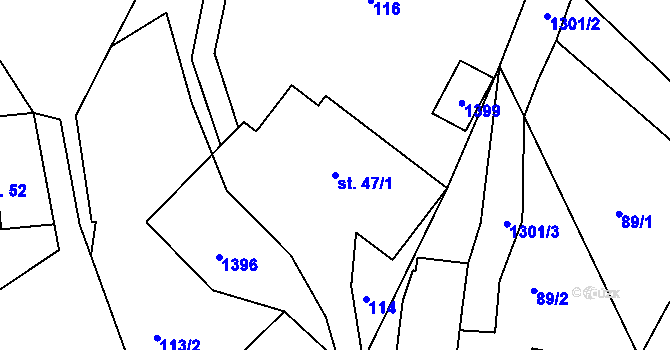 Parcela st. 47/1 v KÚ Horní Temenice, Katastrální mapa