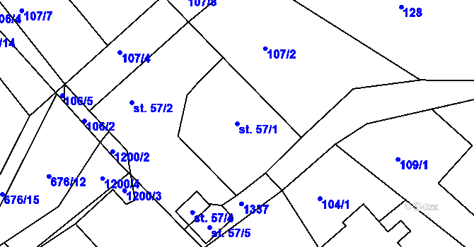 Parcela st. 57/1 v KÚ Horní Temenice, Katastrální mapa